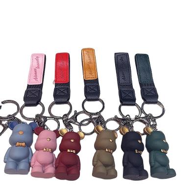 China 2021 fashion cute cute violent bear keychain bow tie car keychain chain pendant school bag new adorns small gifts wholesale for sale