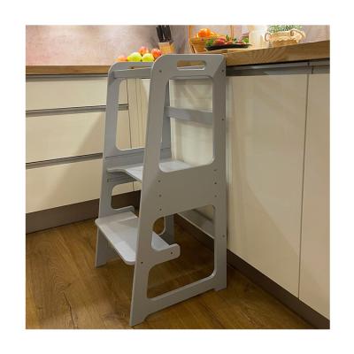 China (Size)Adjustable Montessori Kids Learning Step Stool with Safety Rail Toddler Wooden Study Tower for Kitchen Counter for sale