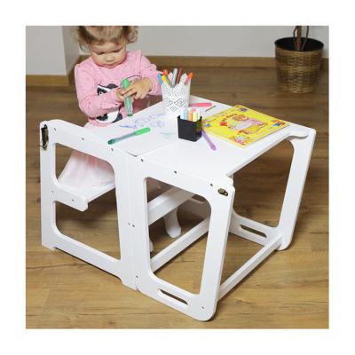 China (Size) China factory price kids montessori table and adjustable chair or stool 2 in 1 kitchen helper wooden tower for sale