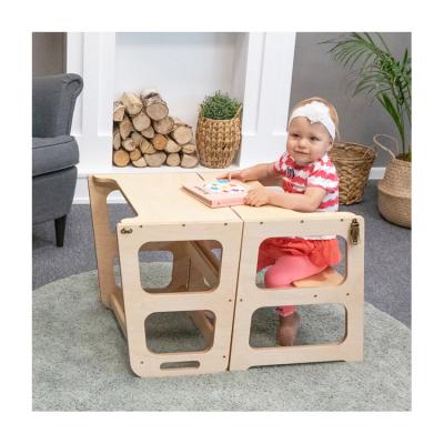 China (Size)Adjustable Wooden Kitchen Step Stool Aid For Kids Flip Top Folding Learning Tower Table And Chair for sale