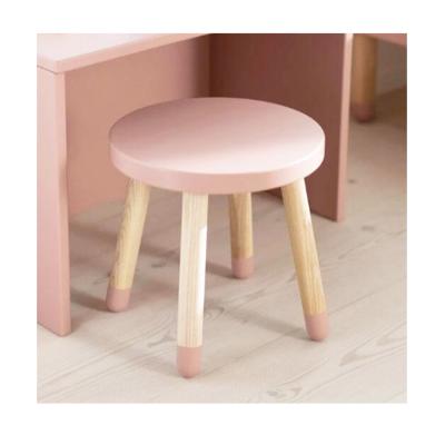 China Solid Wood Wooden Furniture Kids Round Ottoman Kids Chair Solid Wood Small Bench Seat for sale