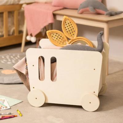 China Wooden Nordic Book Storage Nursery Toys Baby Toy Chest Kids Room Decor Bin Furniture Organizers Trolley for sale