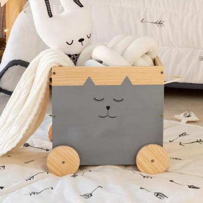 China New Design Storage Organizer for Kids Toys Box Storage Boxes for Books Baby Room Furniture Room Decor Trolley Wooden Bin for sale