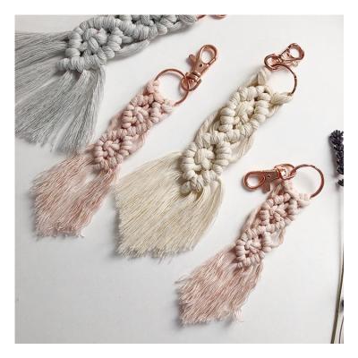 China Nordic eco-friendly cotton macrame handmade boho other key chains gift braided rope purse bag key chain decor for sale