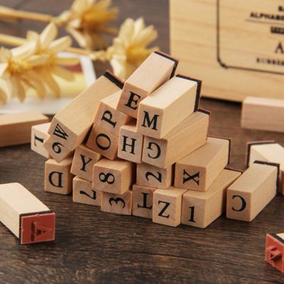 China Funny Educational Toy 30pcs/set Vintage Wooden Alphabet Rubber Stamps Tiny Seal Set for sale