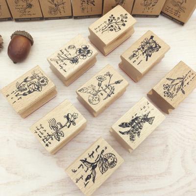 China Funny Educational Toy New Retro Printing Flower Wooden DIY Clear Classic Hand Explain Decoration 9 Designs For Choose for sale