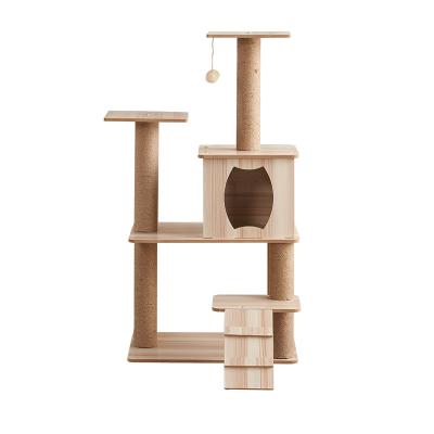 China Stored Multi-Function Design Interactive Cat Board Cat Climbing Frame Cat Climbing Tower Particle Wooden Climbing Tree for sale