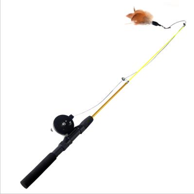 China Three Section Telescopic Stocked Fishing Rod Cat Enigma Cat Toy With Feather for sale