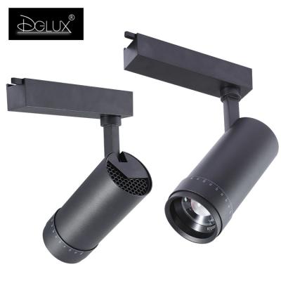 China Aluminum Body DGLUX Focusable 10watt 20watt 30watt 2021 Adjustable Angle Black COB Led Track Light for sale