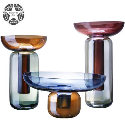 China Modern Diamond Star home handmade mulit color glass vase home decoration items for flower for sale