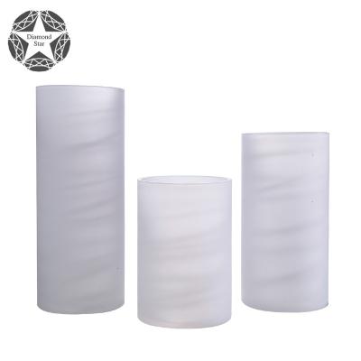 China Modern Diamond Star frosted white glass vase for flowers handmade cylinder shape for sale