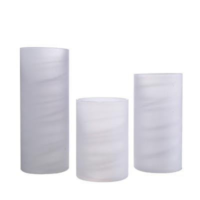 China Modern Diamond Star Classic Style Home Decor Handmade Cylinder Shape Frosted White Glass Vase for sale