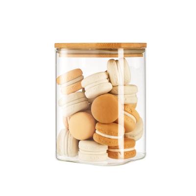 China Stocked Diamond Star Wholesale Clear  Glass Decorative Storage Jars with Natural Bamboo Lids for sale