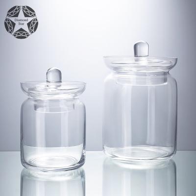 China Stocked Diamond Star Clear Borosilicate Canisters with Lid glass jar round for home decoration glass jar for sale