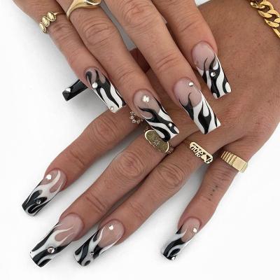 China New Design False Nails French Manicure Popular Flame Mandarin Duck Press On Nails Cheap Custom Full Cover To Apply Finger for sale