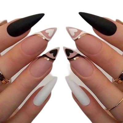 China 2022 New Design Wholesale Wear Resistant Manicure Scrub Manicure French Love Color Black And White Fake Nails Cheap Custom Manicure for sale