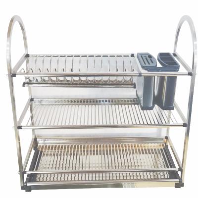 China 3 Tier Stainless Steel Table-style Dish Dryer Tray Rack With Utensil Holder Kitchen cabinet organizer for sale