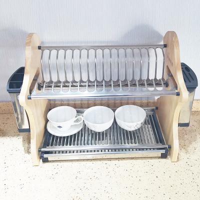 China Dish Drying Rack 2-Tier Plate Holder Kitchen Storage with Drainboard and Cutlery Cup for sale