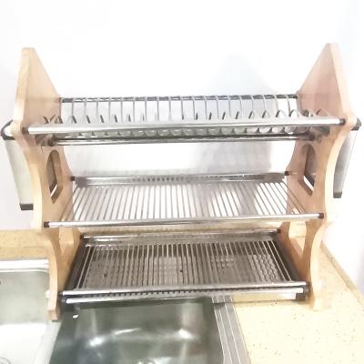 China Stainless Steel Kitchen Dish Rack Two Tier Draining Rack Rustless Storage Rack With Chopstick Holder for sale