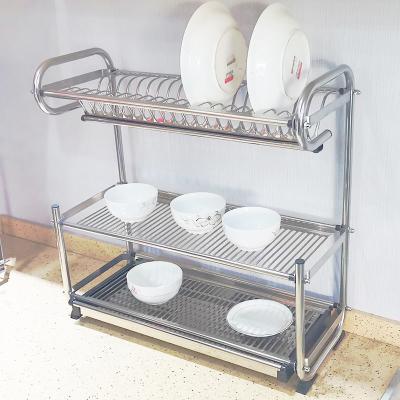 China Large Capacity Kitchen Plate Dish Drying Rack / Metal Stainless Steel 3 Tier Dish Drainer Rack for sale