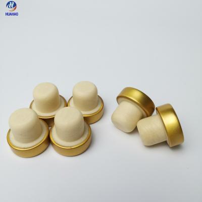 China Non Refillable Aluminum Rubber Polymer T Shape Synthetic Gold Cork Stopper For Champagne Vodka Rum Brandy Wine Bottle for sale