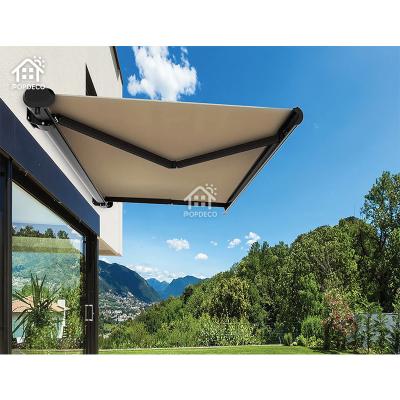 China Customized 100% Size Waterproof Outdoor Electric Sun Shade Folding Vertical Arm Curtain Patio Balcony Awnings Retractable Tent for sale