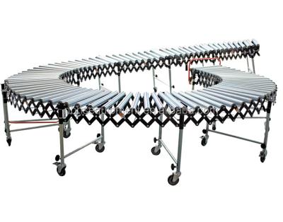 China Fireproof Vehicle Gravity Loading Landing Flexible Expandable Galvanized Roller Conveyor for sale