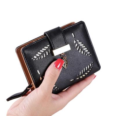 China Waterproof PU Leaves Female Wallets Luxury Women Ladies Short Wallet Lady Coin Pocket Purse Holders Card Clips Money Clip Wallet for sale