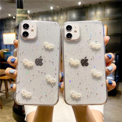 China New Customizable Anti-drop Pearl Bow Bling Glitter Soft Clear Covers For iphone Xr 6s i8plus 7 Apple 11 12 13 Cell Phone Case Girls for sale