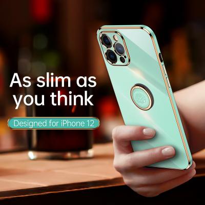 China High Quality Luxury Anti-fall Plating TPU Back Cover Plated Ring Soft Plated Holder For Apple iphone11pro Xs 8plus iphone12 Max Phone Case for sale