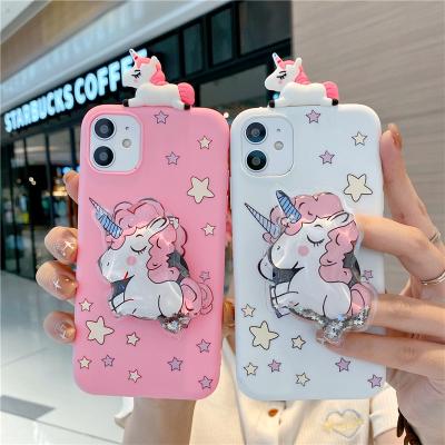 China New Style Anti-fall Back Cover Soft Quicksand Holder Unicorn Doll For One Plus 9PRO 9T 1+8T 1plus 7 1+6 Cute Cartoon Phone Cases For Girl for sale