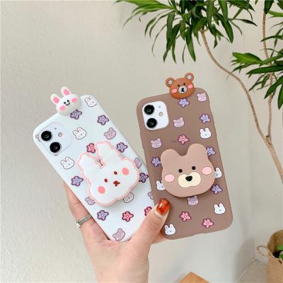 China Cute Kawaii Anti-fall Cartoon Cell Cover Phone Accessories Stand Soft Girls For iphone13 12 11pro Xsmax 8plus XR 7p Rabbit Phone Cases for sale