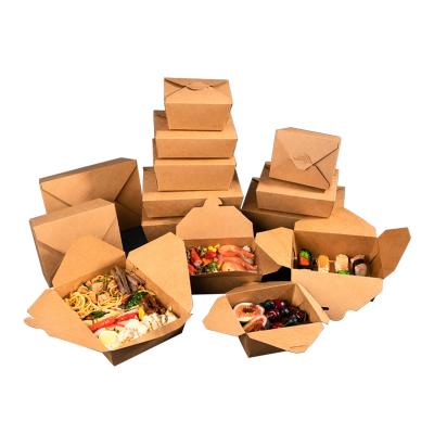 China Disposable Custom Logo Disposable Kraft Paper Salad Fast Food Bento Lunch Delivery Box Takeway Container Food Packaging Boxes With PET Lid en venta