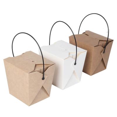 China High Quality Disposable Takeout Box Paper Packaging Square Pasta Microwave White Noodles Packaging Boxes With Handle for sale