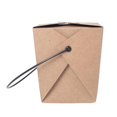 China Disposable Eco Friendly Biodegradable Packaging Boxes 26OZ Kraft Paper Noodle Box With Handle For Food And Pastries for sale