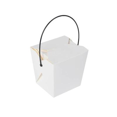 China Manufacturers Disposable Supplier Folders Disposable Food Box Packaging 16OZ Noodle Takeout Paper White Box With Handle for sale