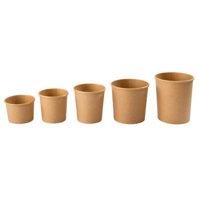 China 8OZ Soup Barrels Brown Bowl Kraft Paper Soup Biodegradable Customized Disposable Heatable Paper Cup With Paper Lids Te koop