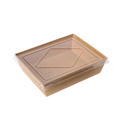 China High Quality Biodegradable 900ml Takeway Salad Paper Customize Logo Bread Packaging Food Delivery Box With PET Lid Te koop