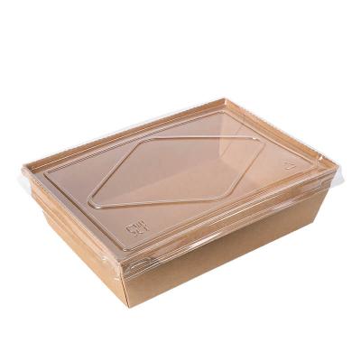 Cina Factory Supplier 1600ml Salad Lunch Bowl Craft Biodegradable Biodegradable Paper Take Out Food Box With PET Lid in vendita