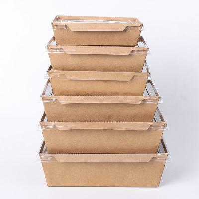 China Manufacturers Supplier Biodegradable Lunch Salad Packaging Paper Disposable Box For Food With PET Lid for sale