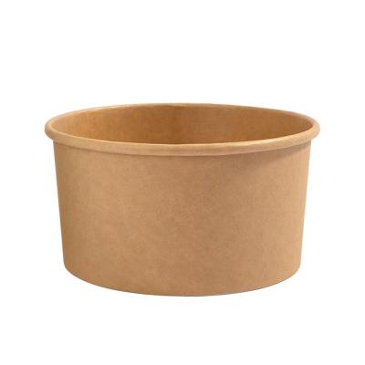 China Biodegradable Manufacturers Supplier Packaging Box 1000ml Brown Paper Disposable Takeout Salad Bowl With Paper Lid for sale