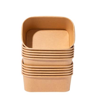 China Custom Printing Biodegradable Film Disposable Plain Food Takeout Containers Waterproof Kraft Paper Containers Rectangle Paper Bowl for sale