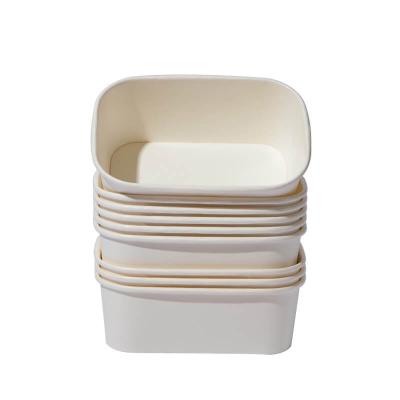 China Custom Printing Biodegradable Take Out Containers Disposable Plain White Rectangular Paper Bowl With Lids for sale