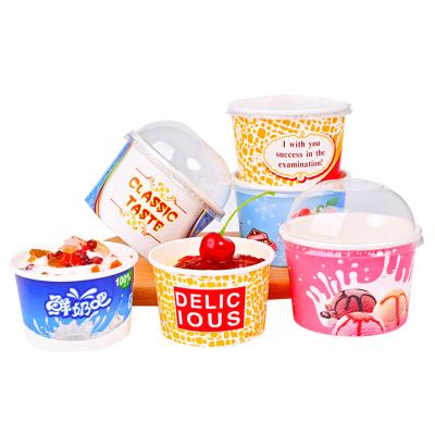 China Biodegradable Custom Printing Compostable Paper Ice Cream Rolls Yogurt Ice Cream Paper Cup With One Size Lid for sale