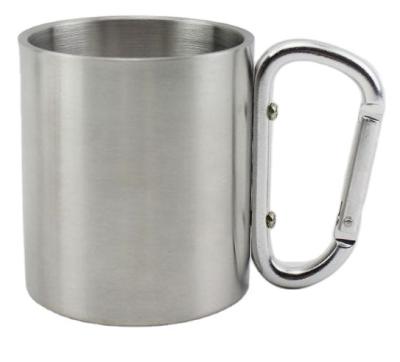 China Disposable Stainless Steel Mugs Outdoor Folding Portable Carabiner Handle For Travel Camping Single Wall Cups for sale