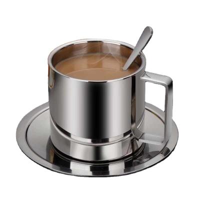 China Sustainable Natural Eco Friendly Stainless Steel Insulated Coffee Mugs Coffee Wall Tea Cup Saucer Double Cup for sale