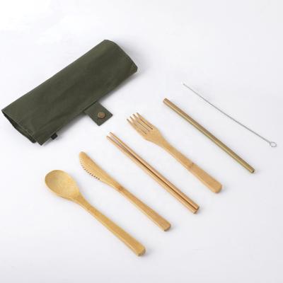 China Viable Wholesaler Reusable Cutlery Set Bamboo With Bag Bamboo Cutlery Disposable Bamboo Cutlery Set for sale