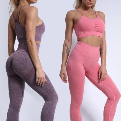 China Wholesale Women Solid Color Gym Seamless Sportswear Sportswear Breathable Running Yoga Two Piece Set for sale