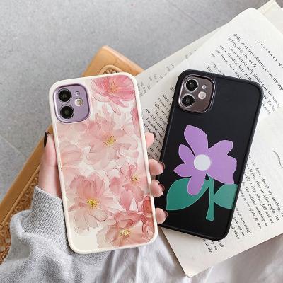 China Protect Your Cell Phone INS Watercolor Flowers Case Plated Lens Protective Phone Case For iPhone12 12 Pro Max for sale