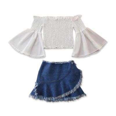 China HIGH STREET Denim Shorts Collarless Top Jeans Dress Little Girl Skirt Baby Kids Clothes Set for sale